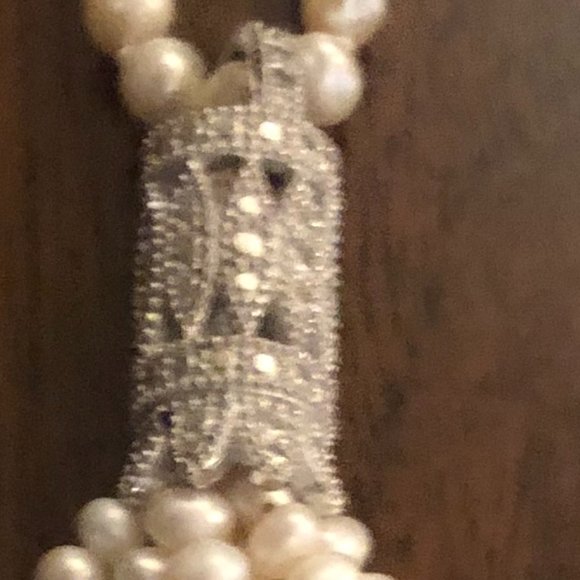 Freshwater Pearl, Sterling and Malachite Tassel Necklace - Picture 3 of 4